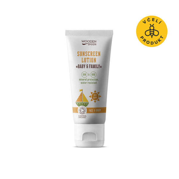 Wooden Spoon Opalovací tělové mléko v tubě Baby & Family SPF 30 BIO