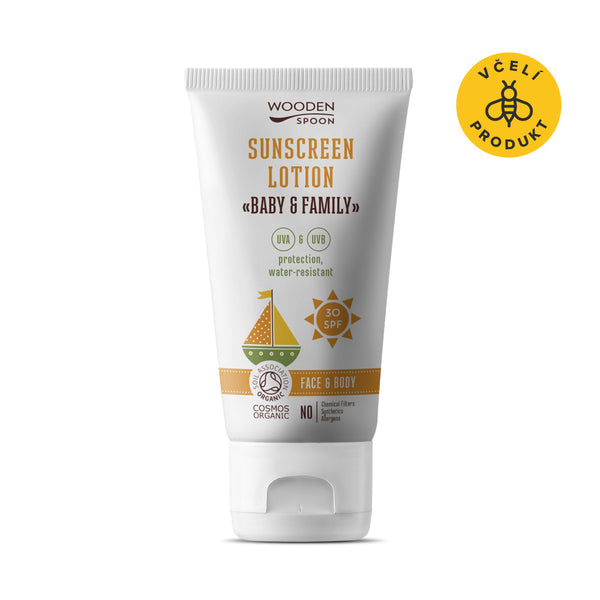 Wooden Spoon Opalovací tělové mléko v tubě Baby & Family SPF 30 BIO