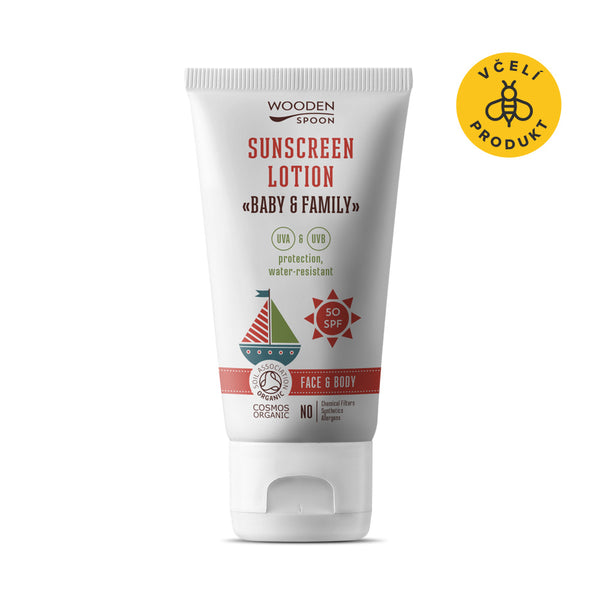 Wooden Spoon Opalovací tělové mléko v tubě Baby & Family SPF 50 BIO