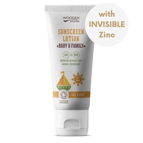 Wooden Spoon Opalovací tělové mléko v tubě Baby & Family SPF 30 BIO