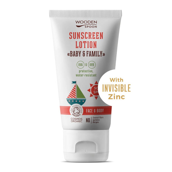 Wooden Spoon Opalovací tělové mléko v tubě Baby & Family SPF 50 BIO