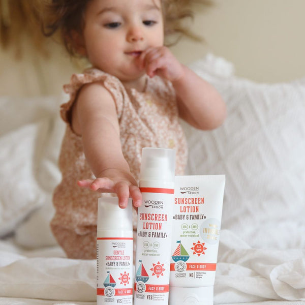 Wooden Spoon Opalovací tělové mléko v tubě Baby & Family SPF 50 BIO